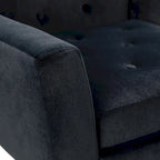 Fauteuil Lilia contemporain en velours rembourré avec dossier capitonné et pieds en métal doré, par HULALA HOME