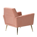 Fauteuil Lilia contemporain en velours rembourré avec dossier capitonné et pieds en métal doré, par HULALA HOME