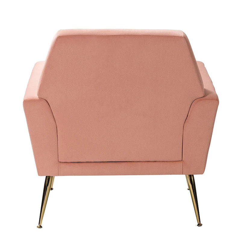 Fauteuil Lilia contemporain en velours rembourré avec dossier capitonné et pieds en métal doré, par HULALA HOME
