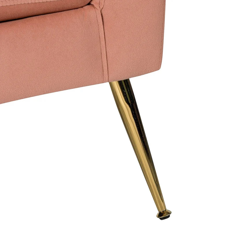 Fauteuil Lilia contemporain en velours rembourré avec dossier capitonné et pieds en métal doré, par HULALA HOME
