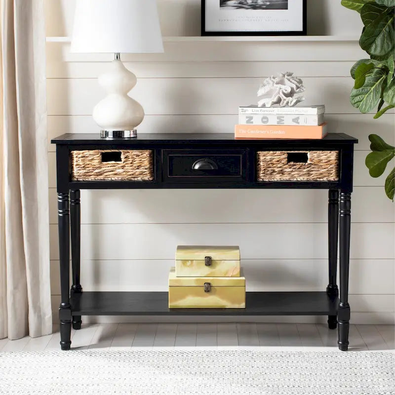 SAFAVIEH Evalena Distressed Black Console Storage Table - 44.5 x 13.4 x 31.5 - 45Wx13Dx32H