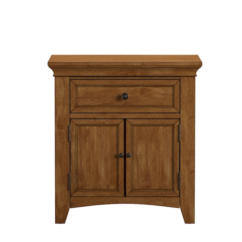 1-Drawer Wood Cupboard Nightstand with Charging Station