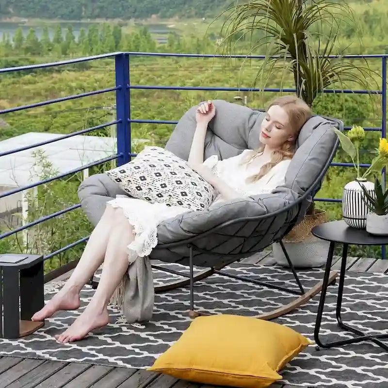 Giant Patio Rocking Chair, Indoor Outdoor Egg Freestyle Chair with Cushion Upholstered Modern Lounge Chair for, Garden, Backyard
