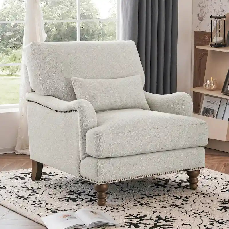 Silla decorativa moderna tapizada con estructura de madera maciza y cojín lumbar, sillón para sala de estar