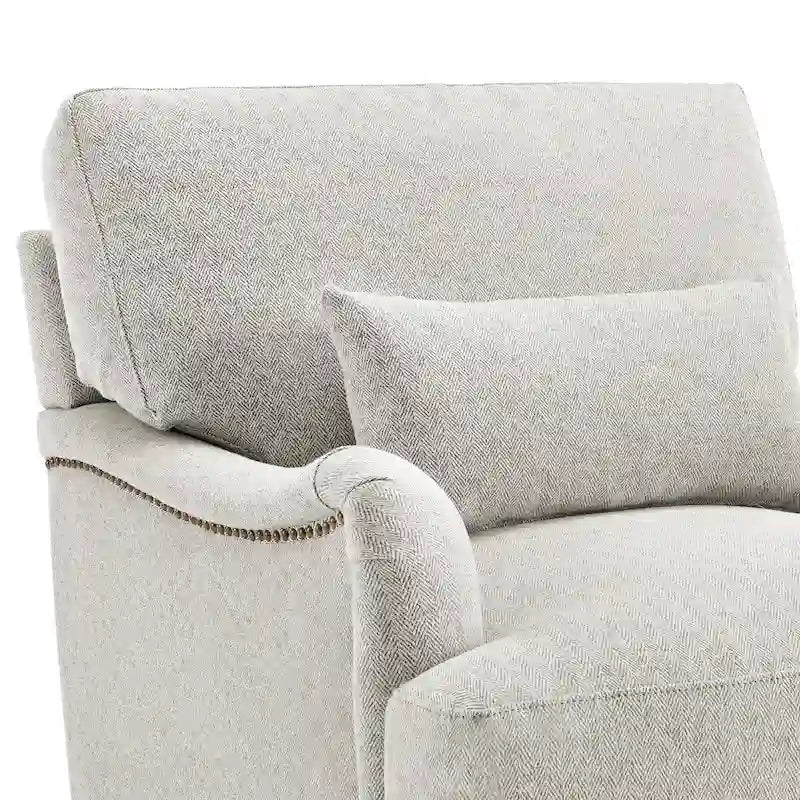 Poltrona d’accento moderna con rivestimento imbottito, struttura in legno massello e cuscino lombare, per soggiorno