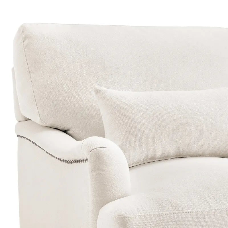 Poltrona d’accento moderna con rivestimento imbottito, struttura in legno massello e cuscino lombare, per soggiorno