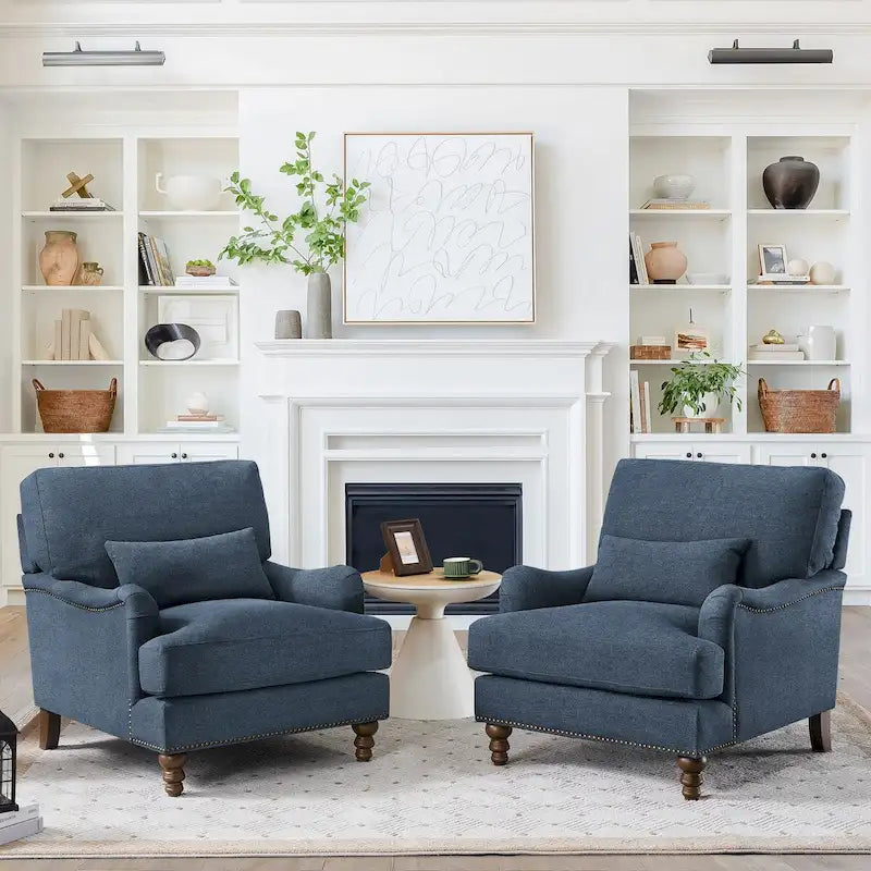 Sillón decorativo moderno con brazos, tapizado, con estructura de madera maciza y cojín lumbar para sala de estar