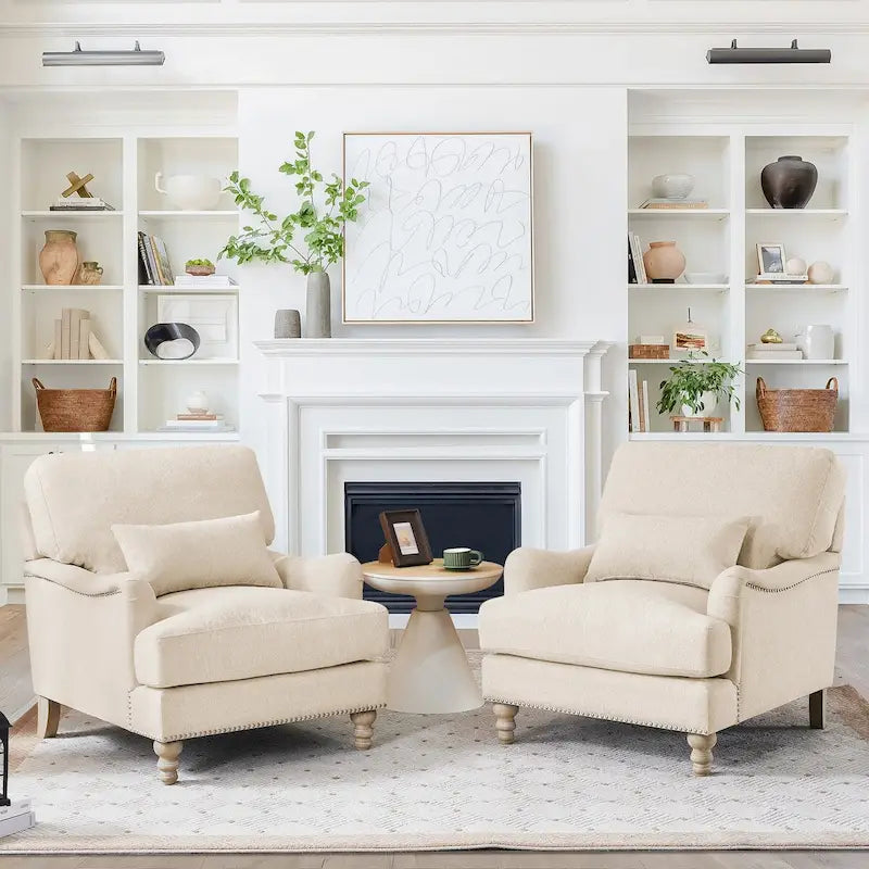 Sillón decorativo moderno con brazos, tapizado, con estructura de madera maciza y cojín lumbar para sala de estar