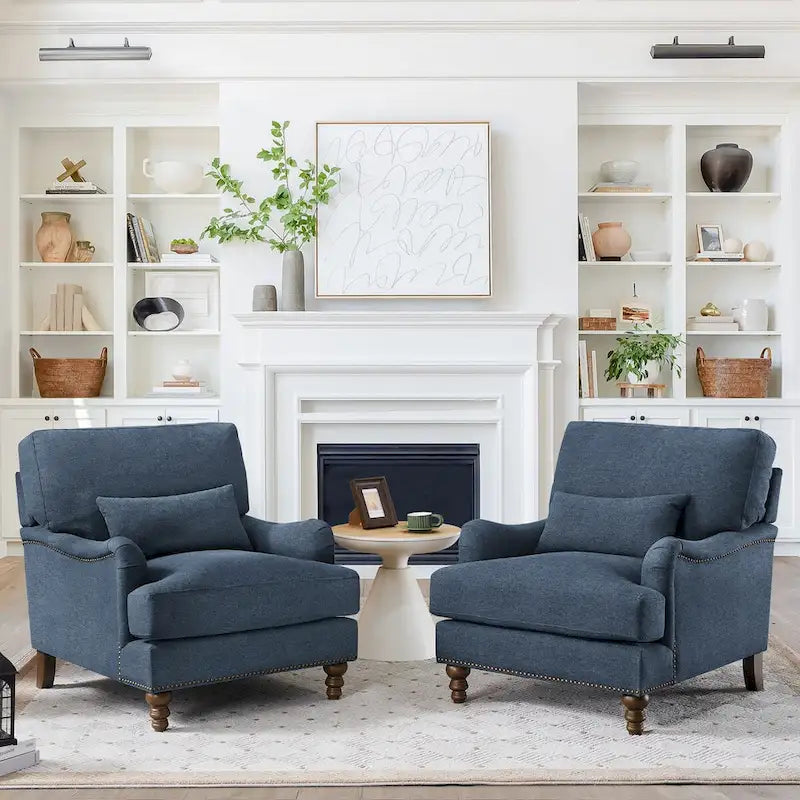 Moderner Akzentsessel mit Armlehnen, bezogener Akzentsessel mit Massivholzrahmen und Lendenkissen fürs Wohnzimmer