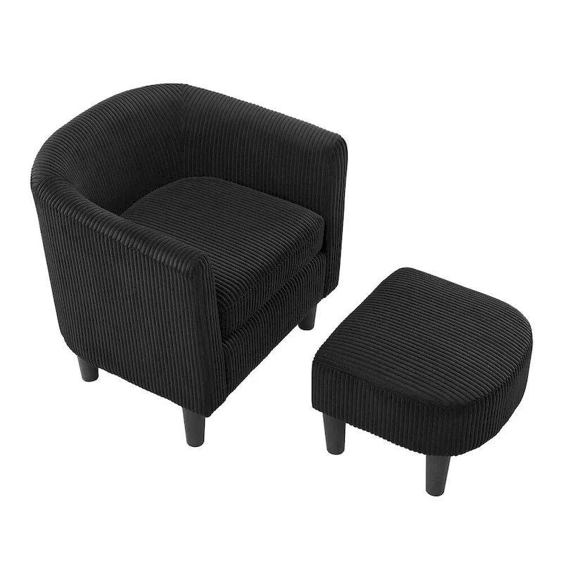 Sillón individual de pana con otomana reposapiés