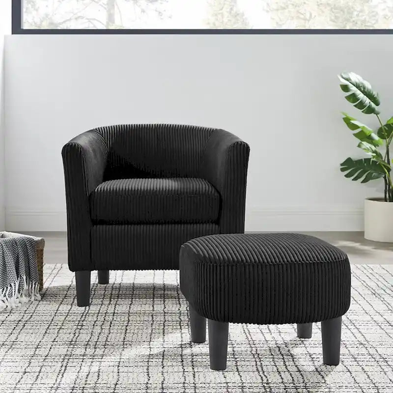 Corduroy Single Sofa Chair with Ottoman Foot Rest