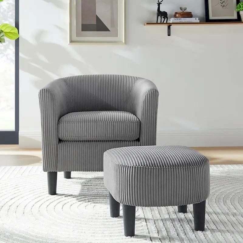 Corduroy Single Sofa Chair with Ottoman Foot Rest