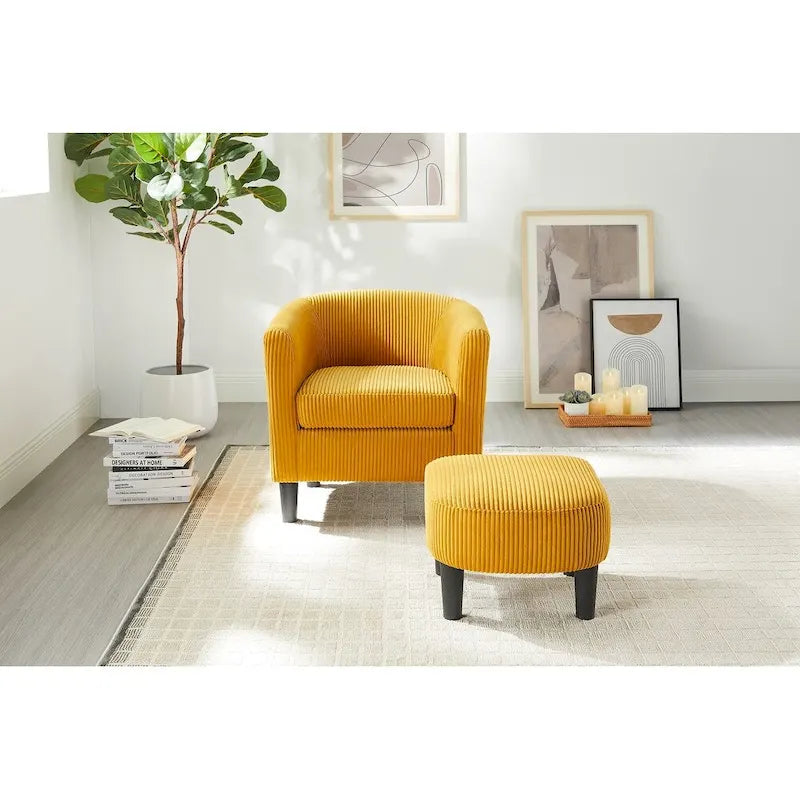 Corduroy Single Sofa Chair with Ottoman Foot Rest