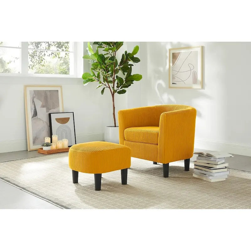 Corduroy Single Sofa Chair with Ottoman Foot Rest