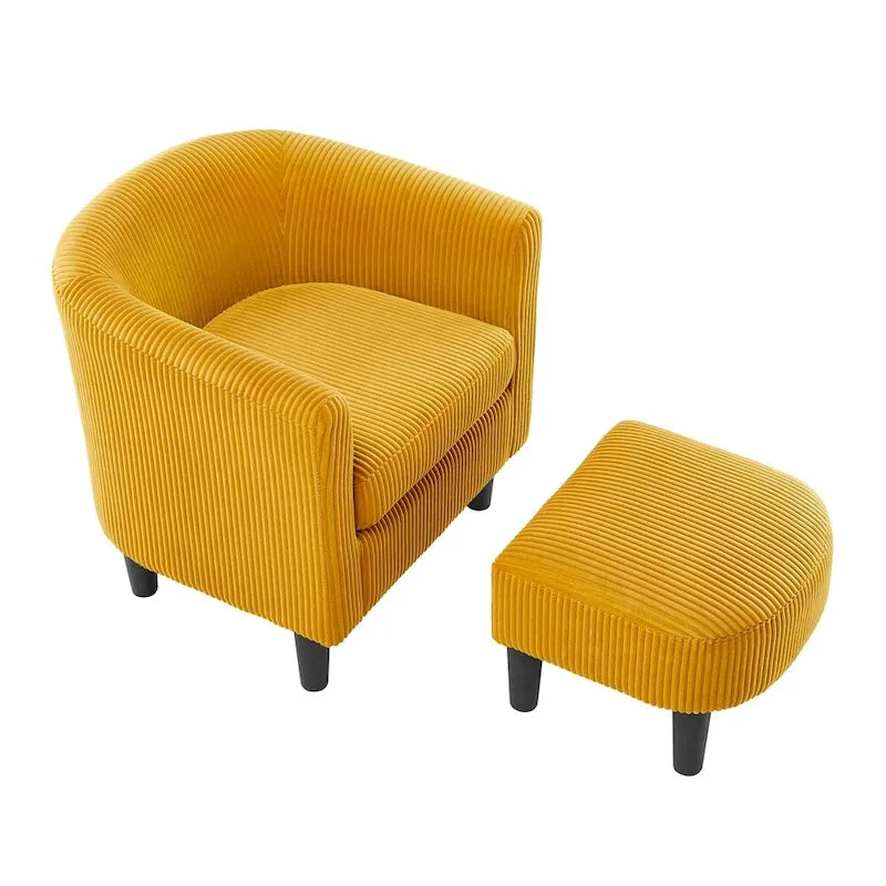 Corduroy Single Sofa Chair with Ottoman Foot Rest