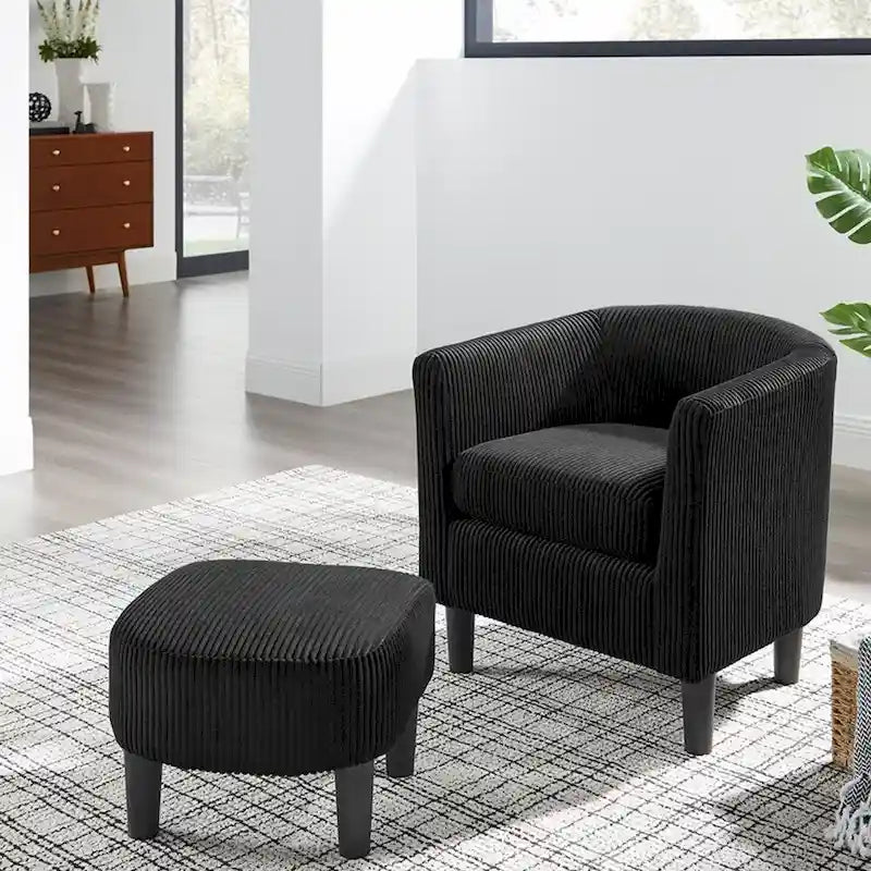 Corduroy Single Sofa Chair with Ottoman Foot Rest