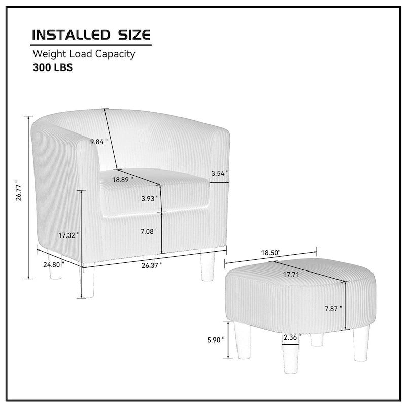 Corduroy Single Sofa Chair with Ottoman Foot Rest