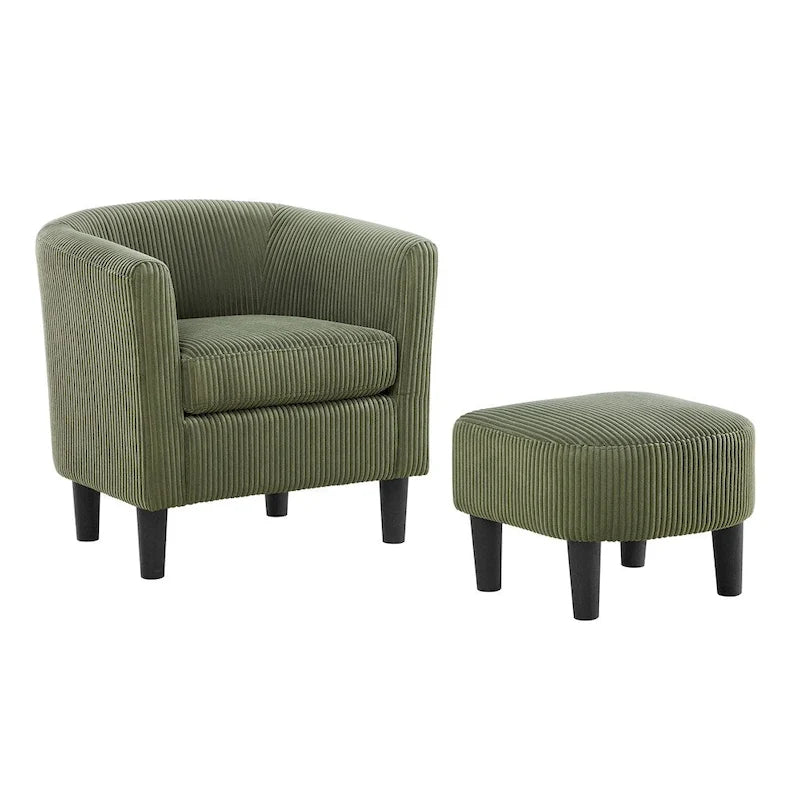 Corduroy Single Sofa Chair with Ottoman Foot Rest