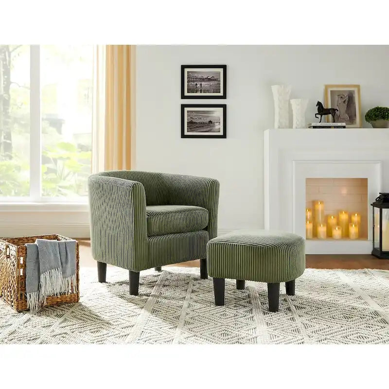 Corduroy Single Sofa Chair with Ottoman Foot Rest