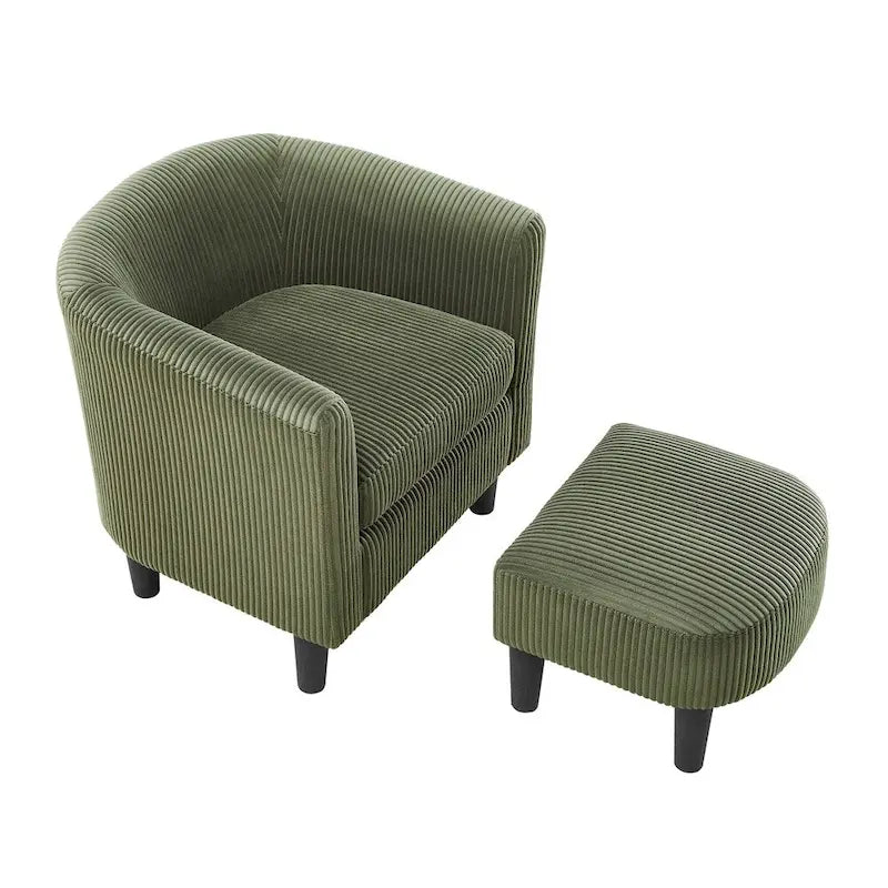 Corduroy Single Sofa Chair with Ottoman Foot Rest