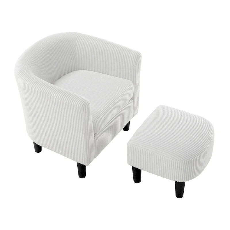 Corduroy Single Sofa Chair with Ottoman Foot Rest