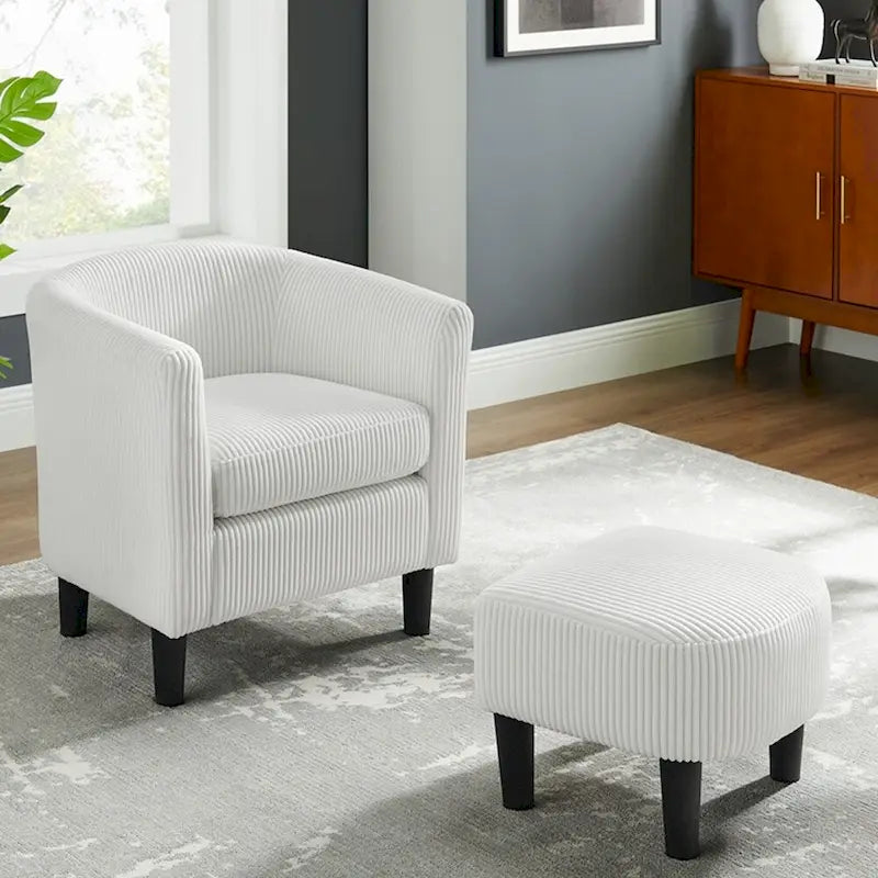 Corduroy Single Sofa Chair with Ottoman Foot Rest
