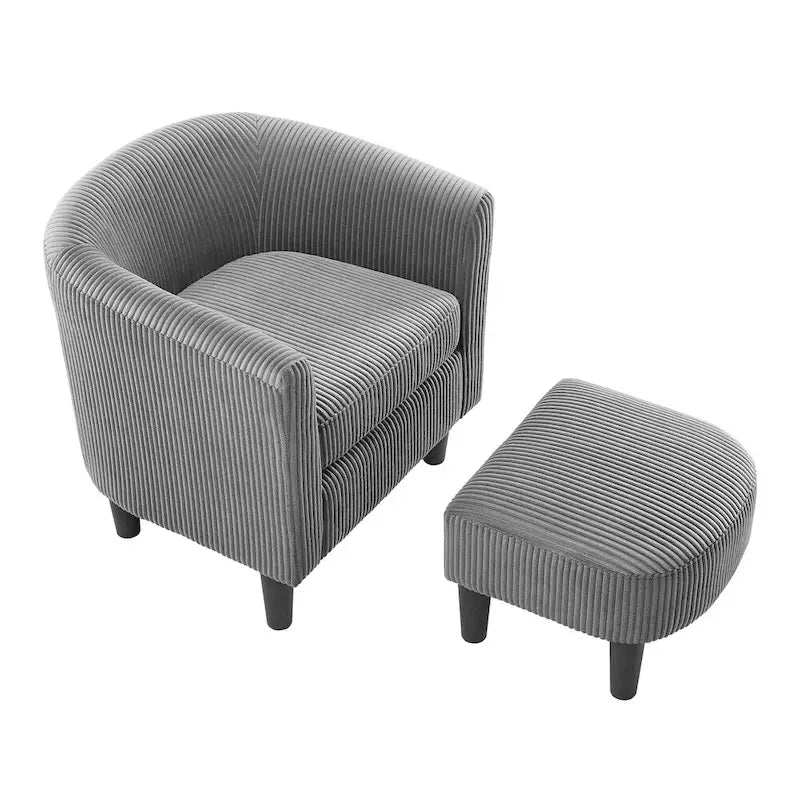 Corduroy Single Sofa Chair with Ottoman Foot Rest