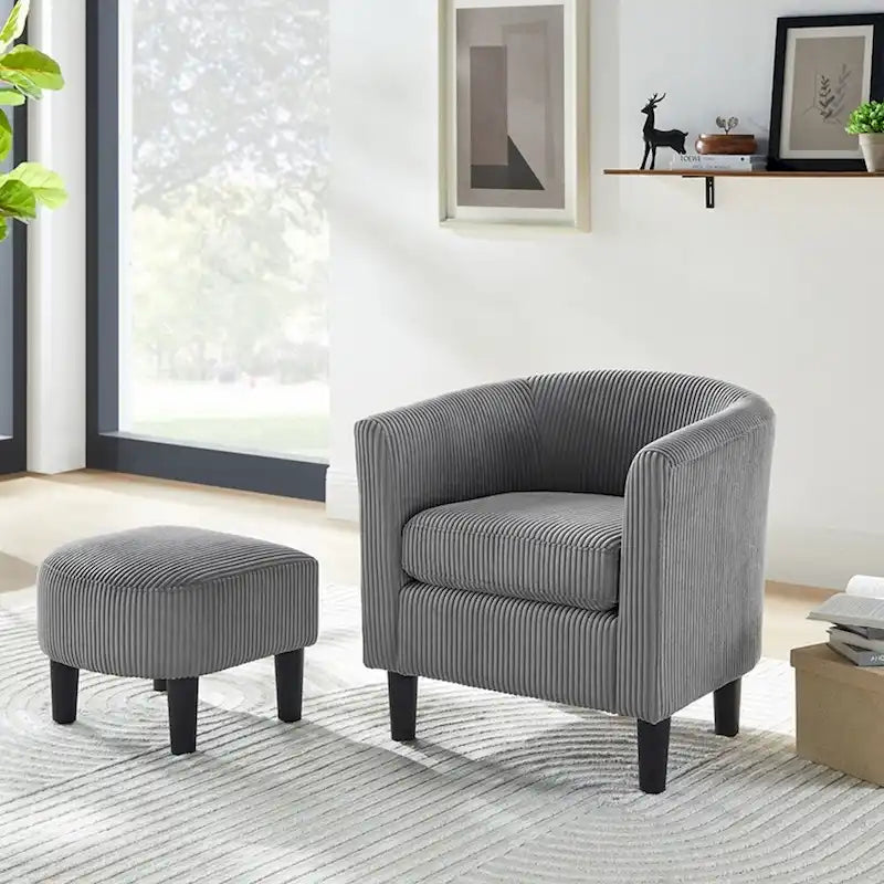 Corduroy Single Sofa Chair with Ottoman Foot Rest