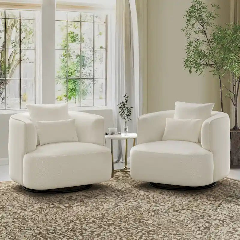 LUE BONA 2er-Set drehbarer Stoff-Akzentsessel aus Mischgewebe, moderner Fasssessel für das Wohnzimmer – 32.7 W x 32.7 D x 26.8 H