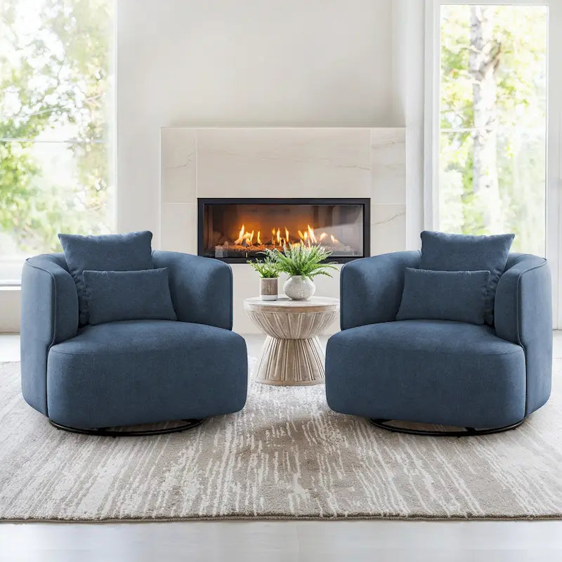 Juego de 2 sillones decorativos giratorios LUE BONA de mezcla de telas, modernos, tipo barril, para sala - 32.7 W x 32.7 D x 26.8 H