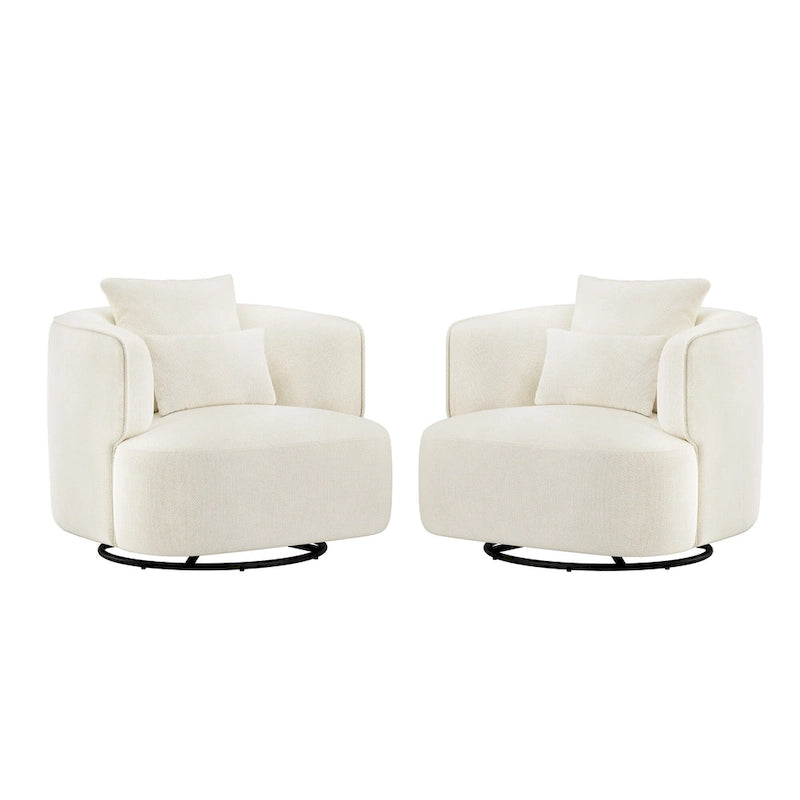LUE BONA 2er-Set drehbarer Stoff-Akzentsessel aus Mischgewebe, moderner Fasssessel für das Wohnzimmer – 32.7 W x 32.7 D x 26.8 H