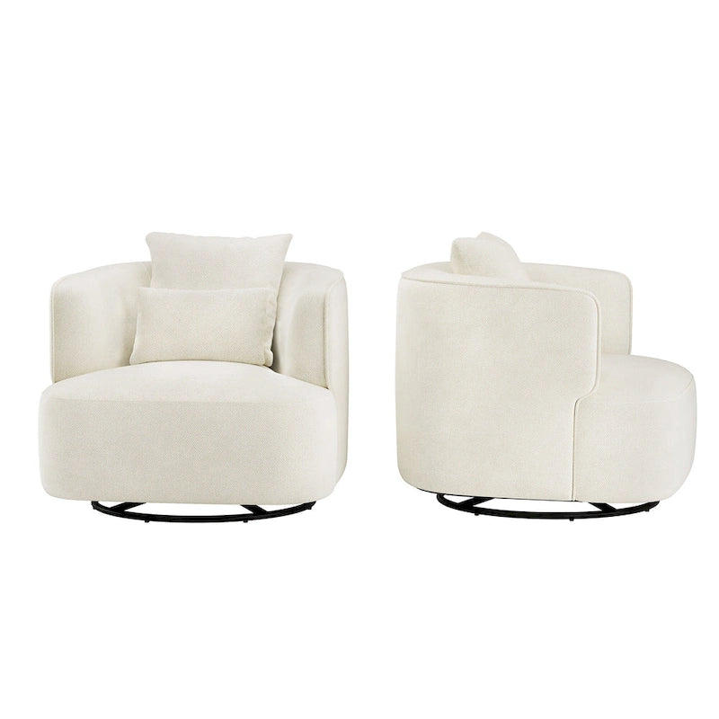 LUE BONA 2er-Set drehbarer Stoff-Akzentsessel aus Mischgewebe, moderner Fasssessel für das Wohnzimmer – 32.7 W x 32.7 D x 26.8 H