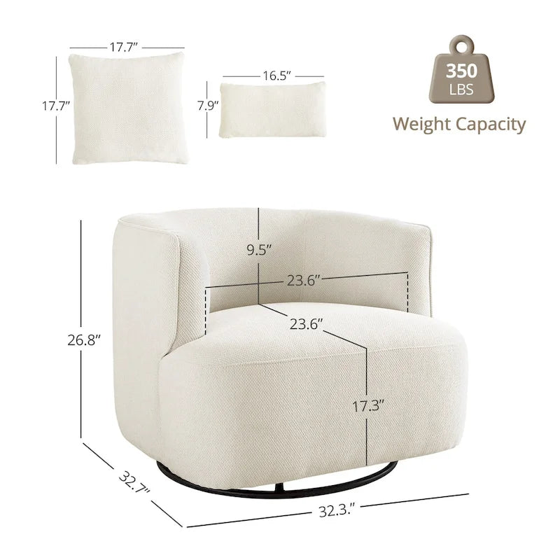 LUE BONA 2er-Set drehbarer Stoff-Akzentsessel aus Mischgewebe, moderner Fasssessel für das Wohnzimmer – 32.7 W x 32.7 D x 26.8 H