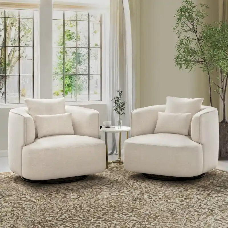 LUE BONA 2er-Set drehbarer Stoff-Akzentsessel aus Mischgewebe, moderner Fasssessel für das Wohnzimmer – 32.7 W x 32.7 D x 26.8 H
