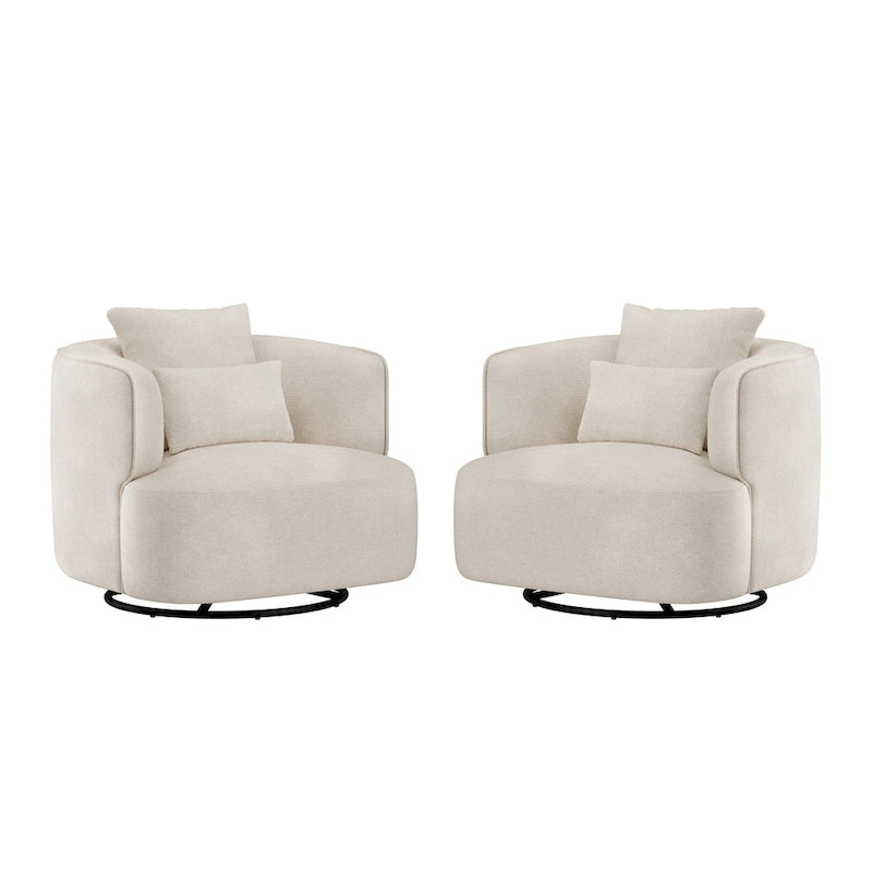 LUE BONA 2er-Set drehbarer Stoff-Akzentsessel aus Mischgewebe, moderner Fasssessel für das Wohnzimmer – 32.7 W x 32.7 D x 26.8 H