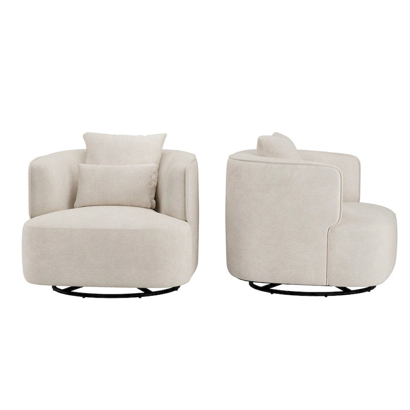 LUE BONA 2er-Set drehbarer Stoff-Akzentsessel aus Mischgewebe, moderner Fasssessel für das Wohnzimmer – 32.7 W x 32.7 D x 26.8 H