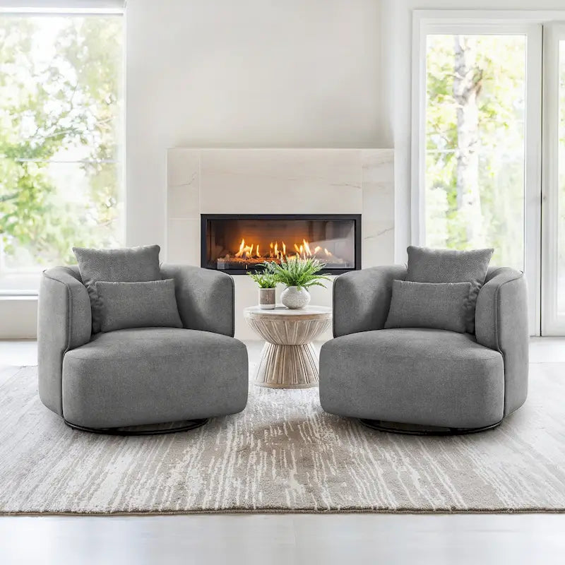 LUE BONA 2er-Set drehbarer Stoff-Akzentsessel aus Mischgewebe, moderner Fasssessel für das Wohnzimmer – 32.7 W x 32.7 D x 26.8 H