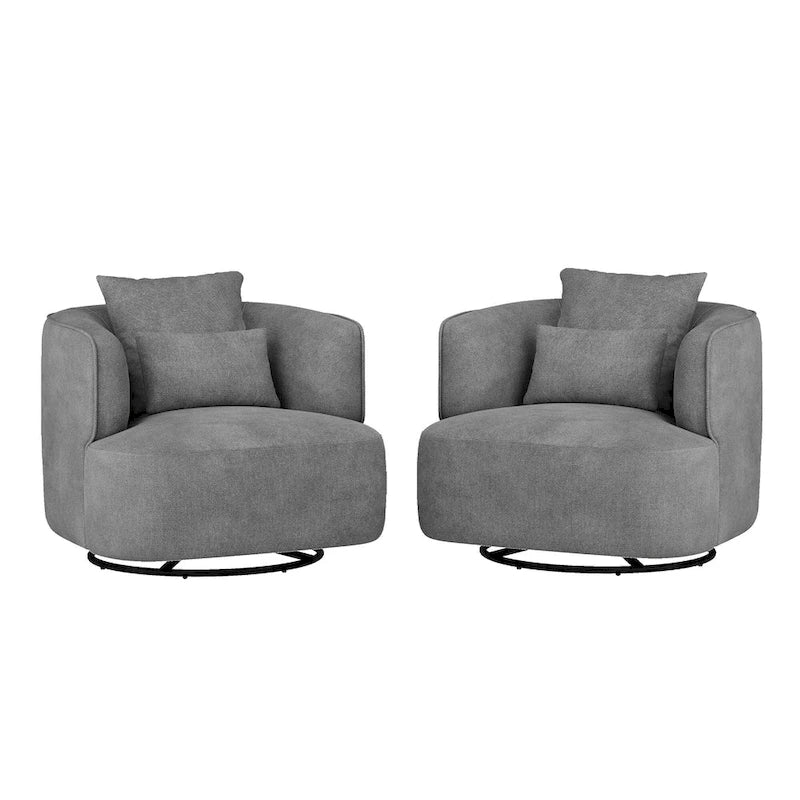 LUE BONA 2er-Set drehbarer Stoff-Akzentsessel aus Mischgewebe, moderner Fasssessel für das Wohnzimmer – 32.7 W x 32.7 D x 26.8 H