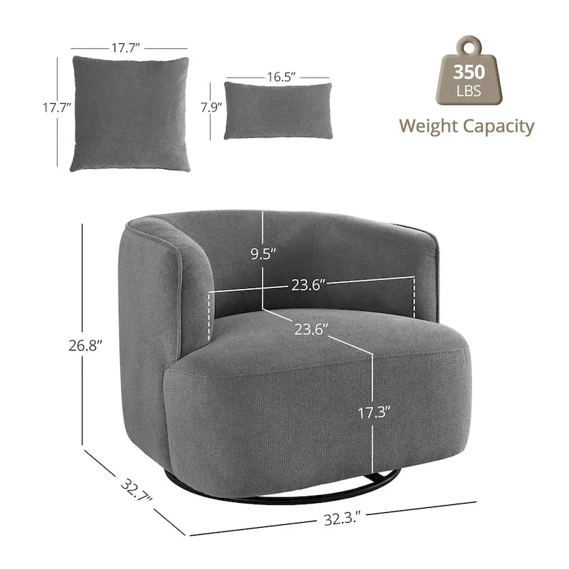 LUE BONA 2er-Set drehbarer Stoff-Akzentsessel aus Mischgewebe, moderner Fasssessel für das Wohnzimmer – 32.7 W x 32.7 D x 26.8 H