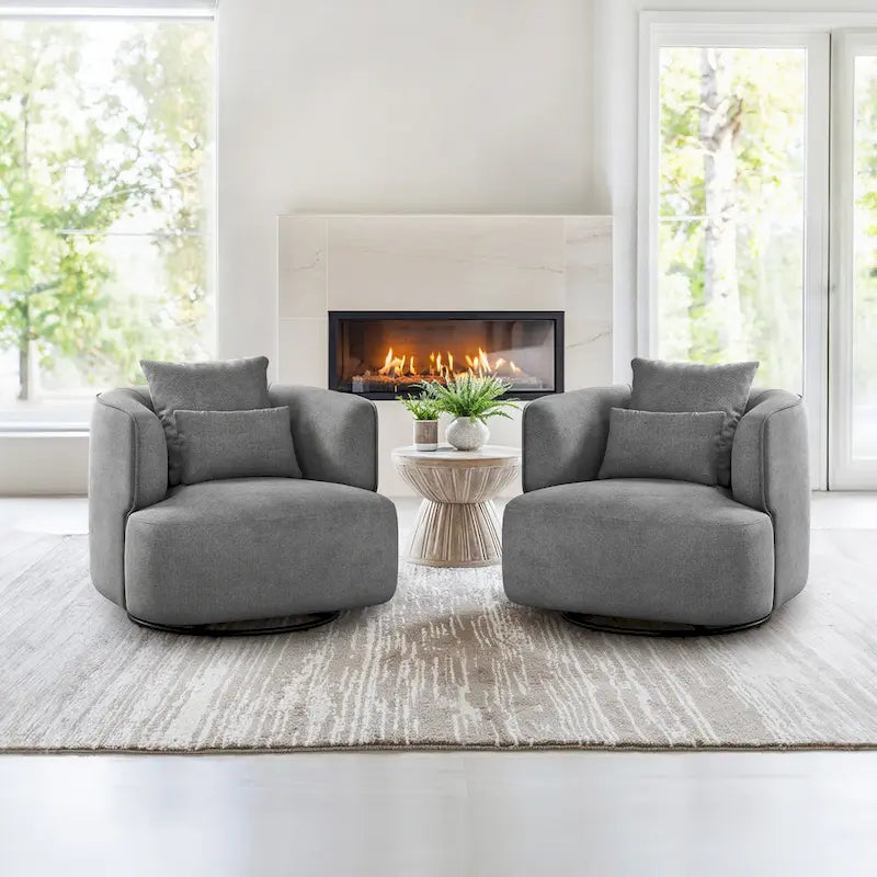 LUE BONA 2er-Set drehbarer Stoff-Akzentsessel aus Mischgewebe, moderner Fasssessel für das Wohnzimmer – 32.7 W x 32.7 D x 26.8 H