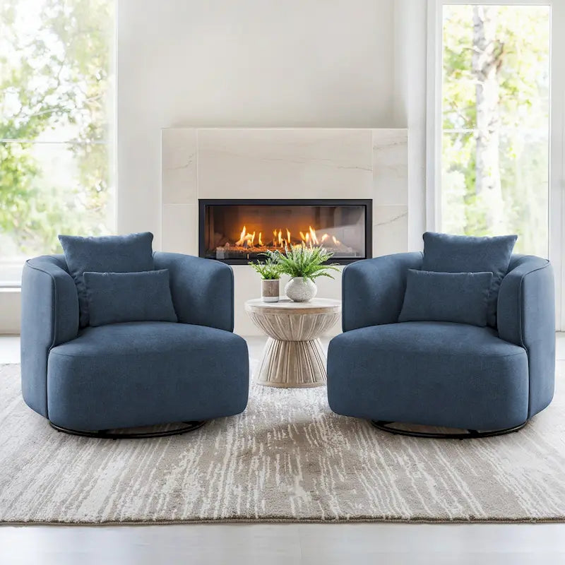 LUE BONA 2er-Set drehbarer Stoff-Akzentsessel aus Mischgewebe, moderner Fasssessel für das Wohnzimmer – 32.7 W x 32.7 D x 26.8 H
