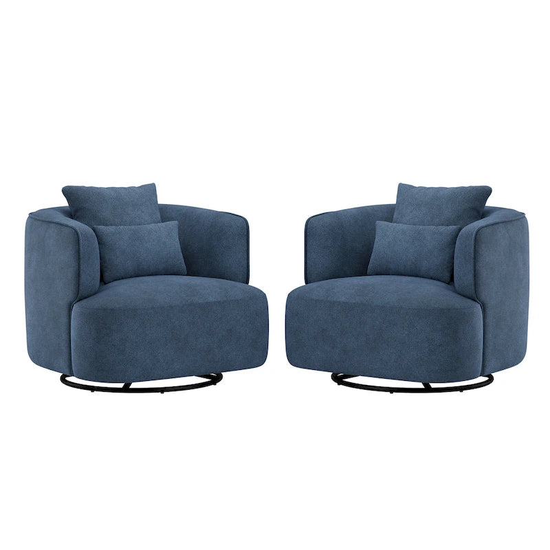 LUE BONA 2er-Set drehbarer Stoff-Akzentsessel aus Mischgewebe, moderner Fasssessel für das Wohnzimmer – 32.7 W x 32.7 D x 26.8 H