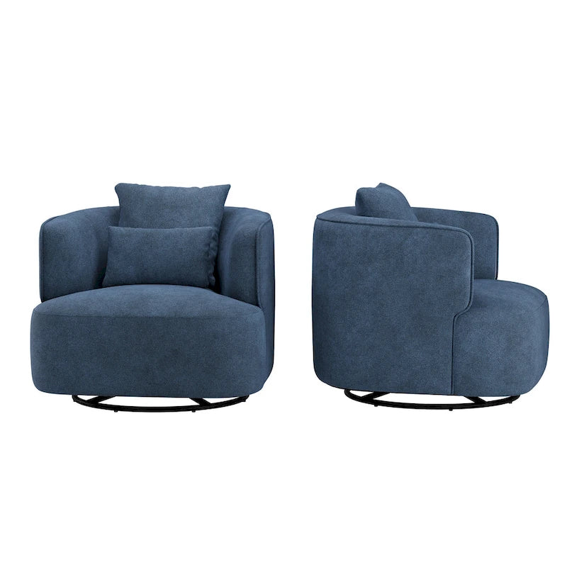 LUE BONA 2er-Set drehbarer Stoff-Akzentsessel aus Mischgewebe, moderner Fasssessel für das Wohnzimmer – 32.7 W x 32.7 D x 26.8 H