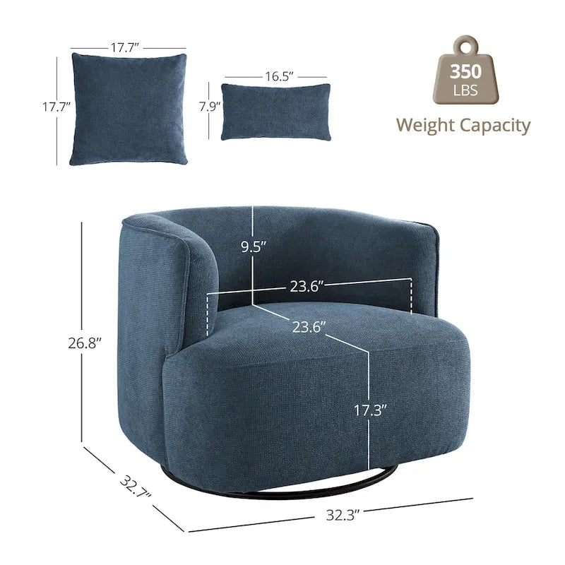 LUE BONA 2er-Set drehbarer Stoff-Akzentsessel aus Mischgewebe, moderner Fasssessel für das Wohnzimmer – 32.7 W x 32.7 D x 26.8 H