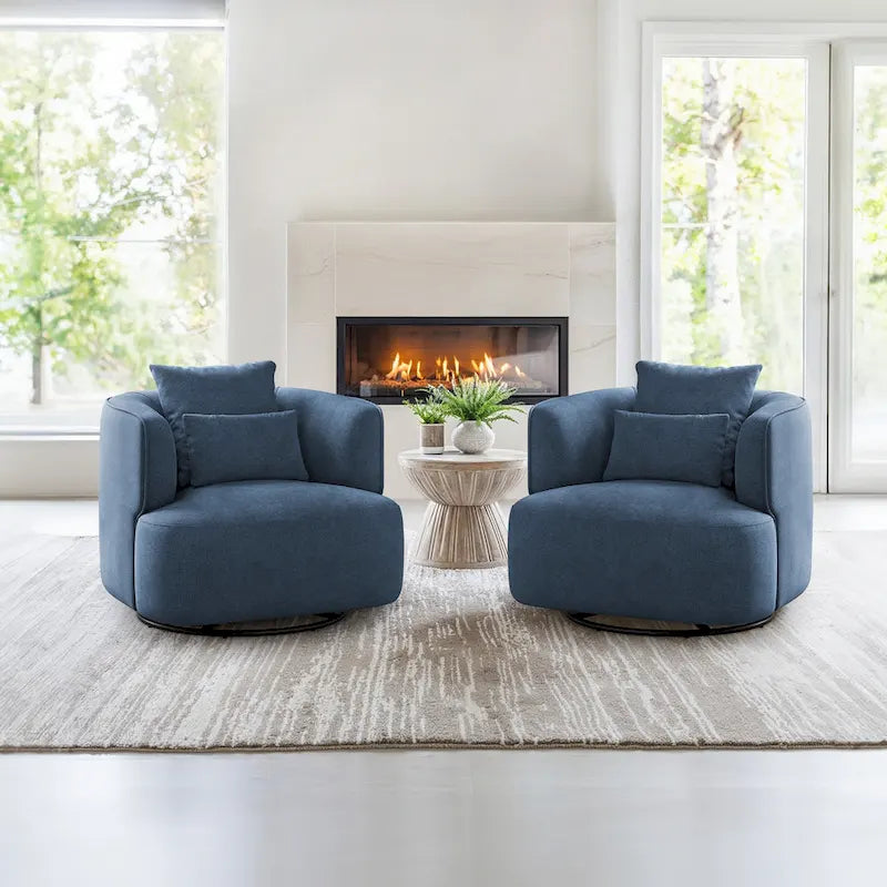 LUE BONA 2er-Set drehbarer Stoff-Akzentsessel aus Mischgewebe, moderner Fasssessel für das Wohnzimmer – 32.7 W x 32.7 D x 26.8 H