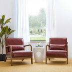 Glitzhome Set of 2 30.75H Mid-Century Modern PU Leather Accent Chairs with Cushion - 25.75W x 33.75D x 30.75H