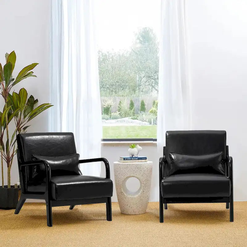 Glitzhome Set of 2 30.75H Mid-Century Modern PU Leather Accent Chairs with Cushion - 25.75W x 33.75D x 30.75H
