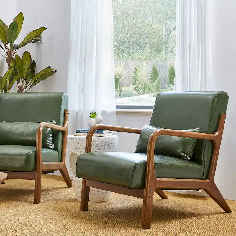 Glitzhome Set of 2 30.75H Mid-Century Modern PU Leather Accent Chairs with Cushion - 25.75W x 33.75D x 30.75H