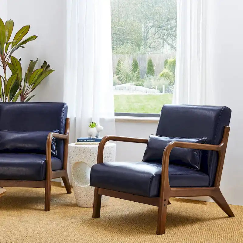 Glitzhome Set of 2 30.75H Mid-Century Modern PU Leather Accent Chairs with Cushion - 25.75W x 33.75D x 30.75H