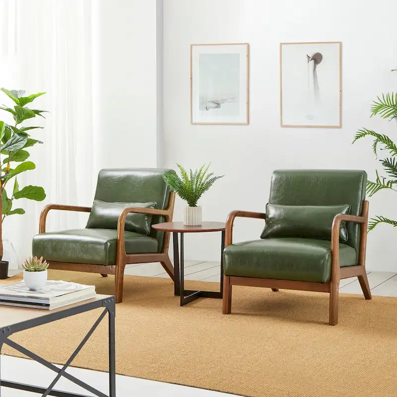 Glitzhome Set of 2 30.75H Mid-Century Modern PU Leather Accent Chairs with Cushion - 25.75W x 33.75D x 30.75H